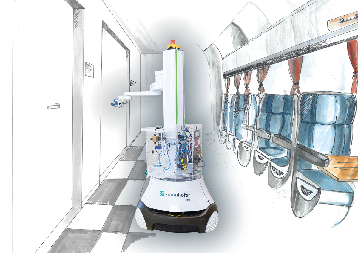 Im Projekt MobDi werden Desinfektionsroboter sowohl für den Einsatz in Gebäuden als auch in Verkehrsmitteln entwickelt. Im Projekt MobDi werden Desinfektionsroboter sowohl für den Einsatz in Gebäuden als auch in Verkehrsmitteln entwickelt.
