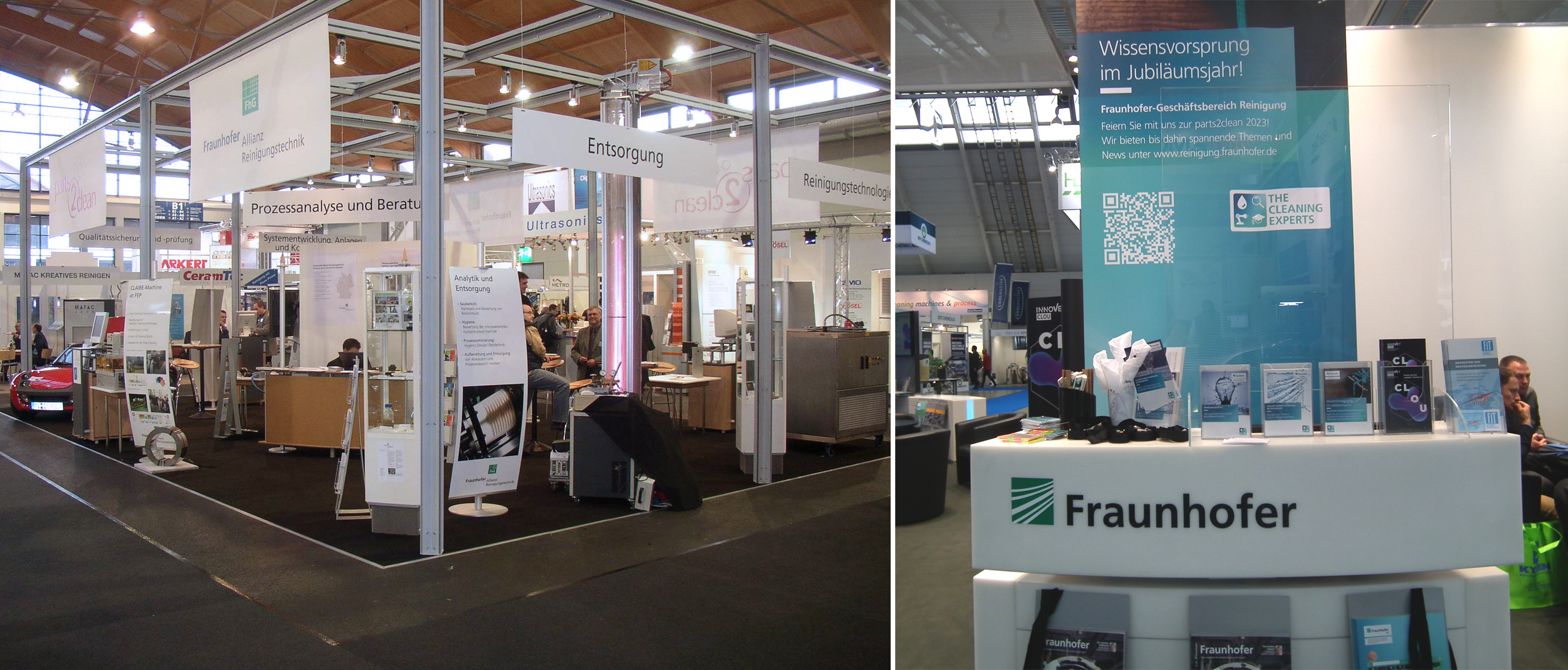 Fraunhofer-Geschäftsbereich Reinigung von Beginn an auf der parts2clean (links: 2003, rechts: 2022)