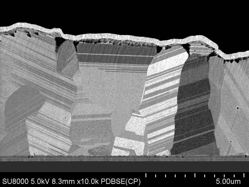 Ion polished cross section of a CdTe solar cell